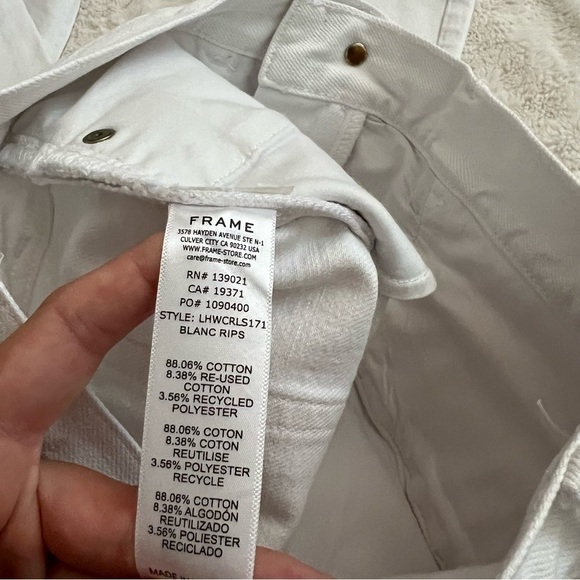 FRAME Le Hollywood High Waist Ripped Crop Straight Leg Jeans In Blanc Rips - Picture 9 of 11